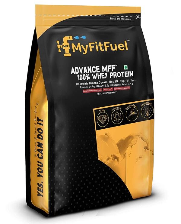 MyFitFuel Advance MFF 100% Whey Protein Powder | Contains Isolate Protein Chocolate Banana Cookie Powder 5 kg