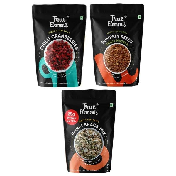 True Elements Chilli Cranberries+ Chilli Masala Pumpkin+ Roasted 9 in 1 Snack Mix 125 g Each Combo