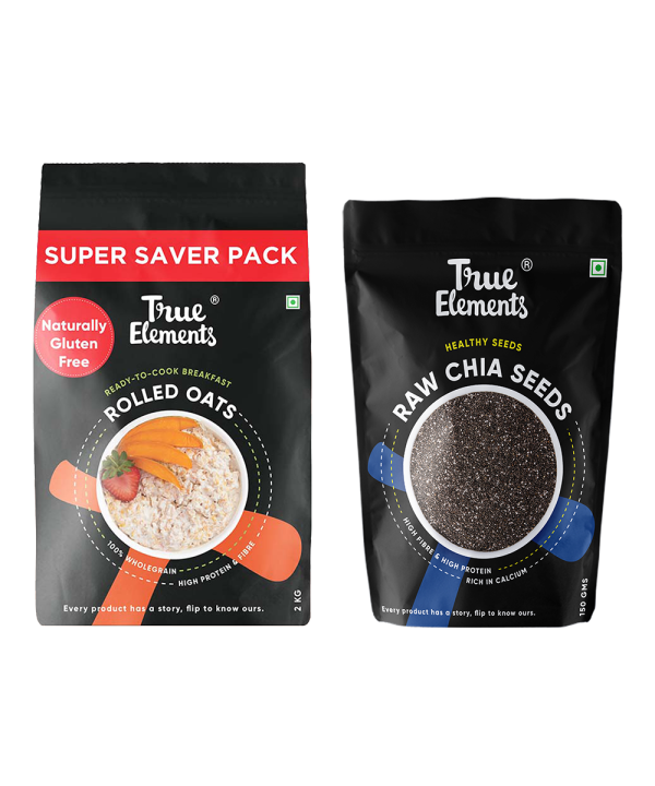 True Elements Rolled Oats 2 kg & Raw Chia Seeds 150 g Combo