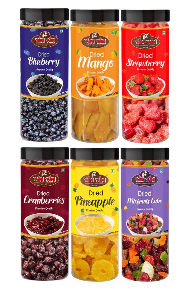 YUM YUM Dried Fruits Combo Pack 900g- Blueberry, Cranberry, Strawberry,Mango,Pineapple, Mixed Fruits