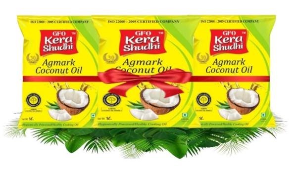 GFO Kera Shudhi Agmark Coconut Oil 3 Liter , Combo Pack of 3 x 1 Liter Pouch