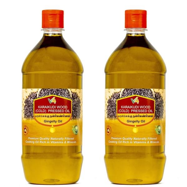 Karaikudi Cold Pressed Gingelly Oil (Jaggery) / Nallennai / Sesame Oil / Til Ka Tel – (1 Litre* 2)