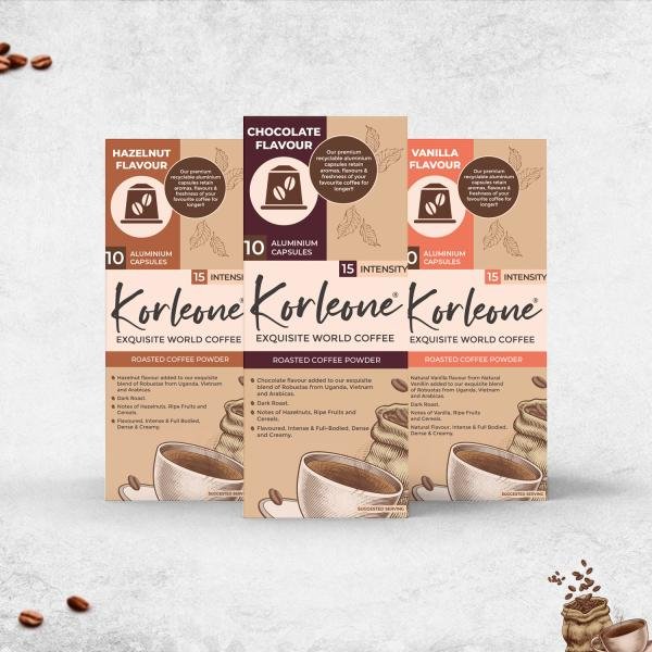 korleone exquisite world coffee combo pack of 3 chocolate hazelnut vanilla flavour instant roasted coffee powder 10 aluminium capsules each product images orvuitwqoxr p595511932 0 202211241358