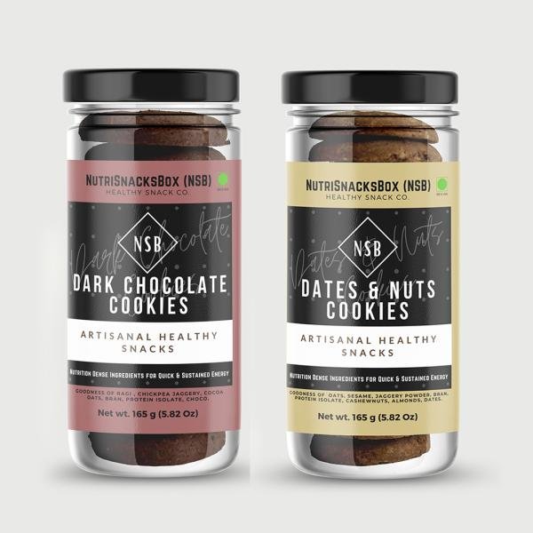 NutriSnacksBox Cookies, 300 g (Pack of 2 x 150 g) | Cookies Combo Pack | Dark Chocolate Cookies | Dates & Nuts Cookies