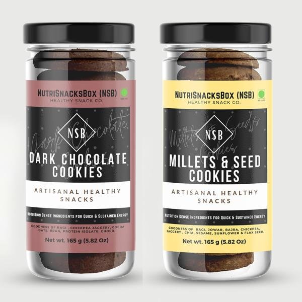 NutriSnacksBox Cookies, 300 g (Pack of 2 x 150 g) | Cookies Combo Pack | Dark Chocolate Cookies | Millets & Seed Cookies