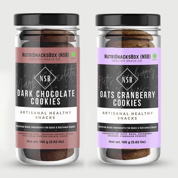 NutriSnacksBox Cookies, 300 g (Pack of 2 x 150 g) | Cookies Combo Pack | Dark Chocolate Cookies | Oats & Cranberry Cookies