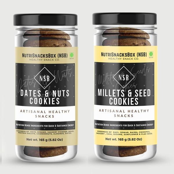 NutriSnacksBox Cookies, 300 g (Pack of 2 x 150 g) | Cookies Combo Pack | Dates & Nuts Cookies | Millet & Seed Cookies