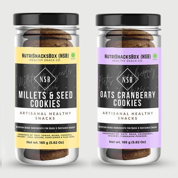 NutriSnacksBox Cookies, 300 g (Pack of 2 x 150 g) | Cookies Combo Pack | Millets & Seed Cookies | Oats & Cranberry Cookies