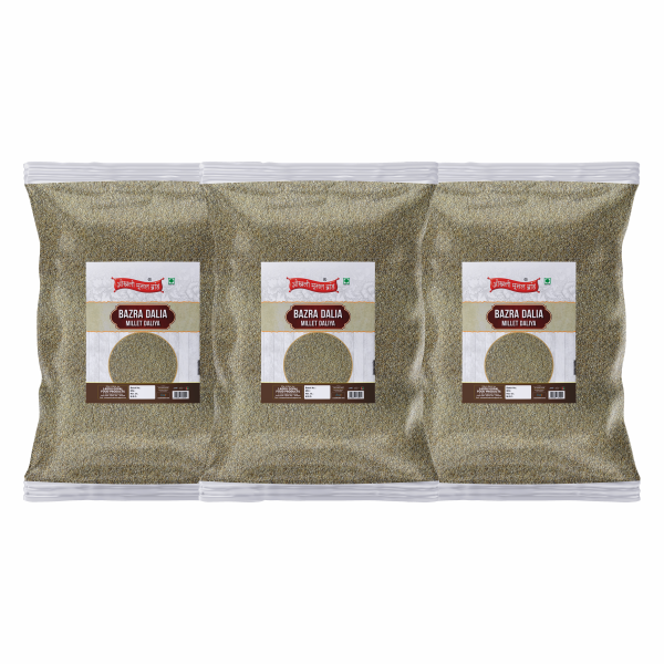 Okhli Musal Brand A+ Bajra Daliya Khichdi| Bandikui Cracked Broken Bajra/Pearl Millet Porridge/Khichdi| Sajje Millet Khichdi Daliya-5940g(1980g* 3Pkt)