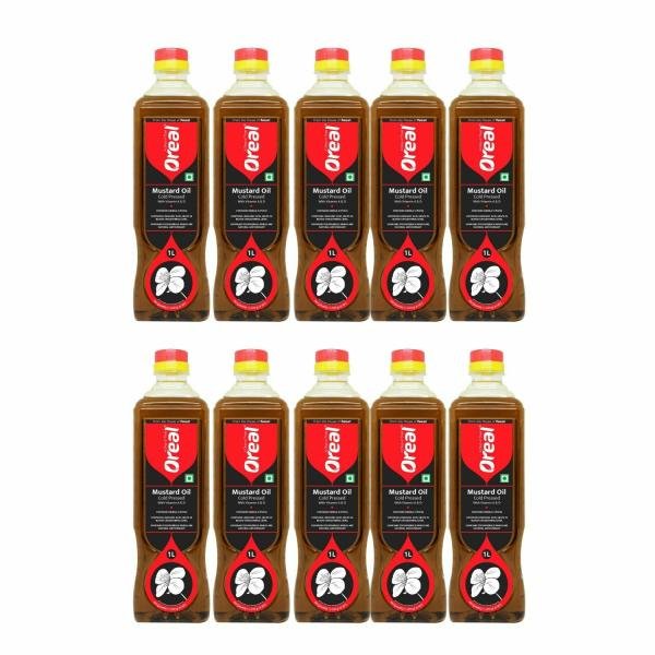 Oreal Cold pressed Mustard Oil Pack of 10, 1 Litre each (10 Litres)