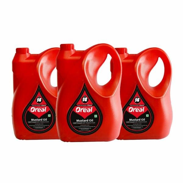 Oreal Cold pressed Mustard Oil Pack of 3, 5 Litre each (15 Litres)