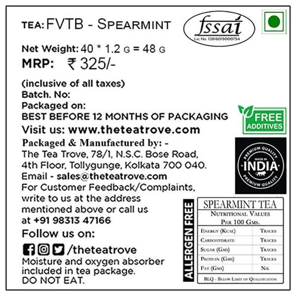 Organic Spearmint Tea Bags for PCOS – 40 Eco-Friendly Tea Bags in Resealable pouch by The Tea Trove